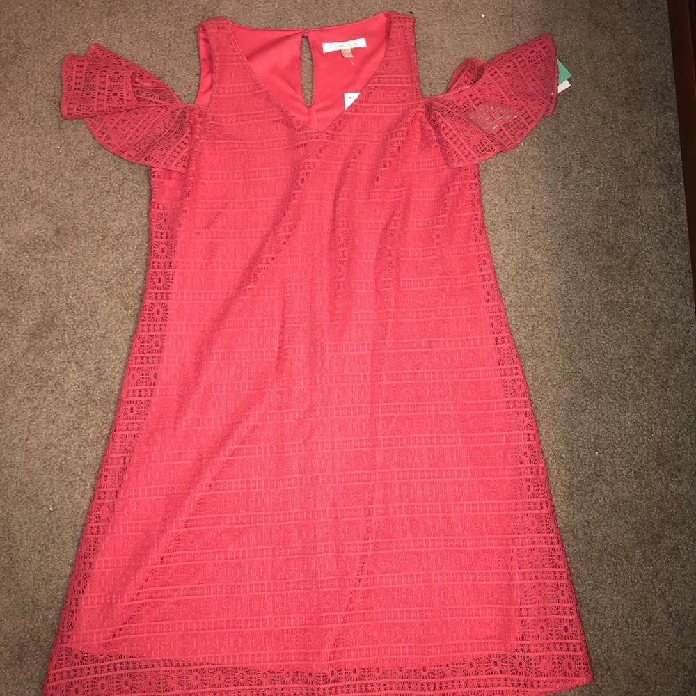 Coral dress with shoulders out